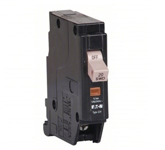 EATON Circuit Breaker: 20 A, 120/240V AC, Single Phase, 10kA at 120/240V AC, Type CH Loadcenters